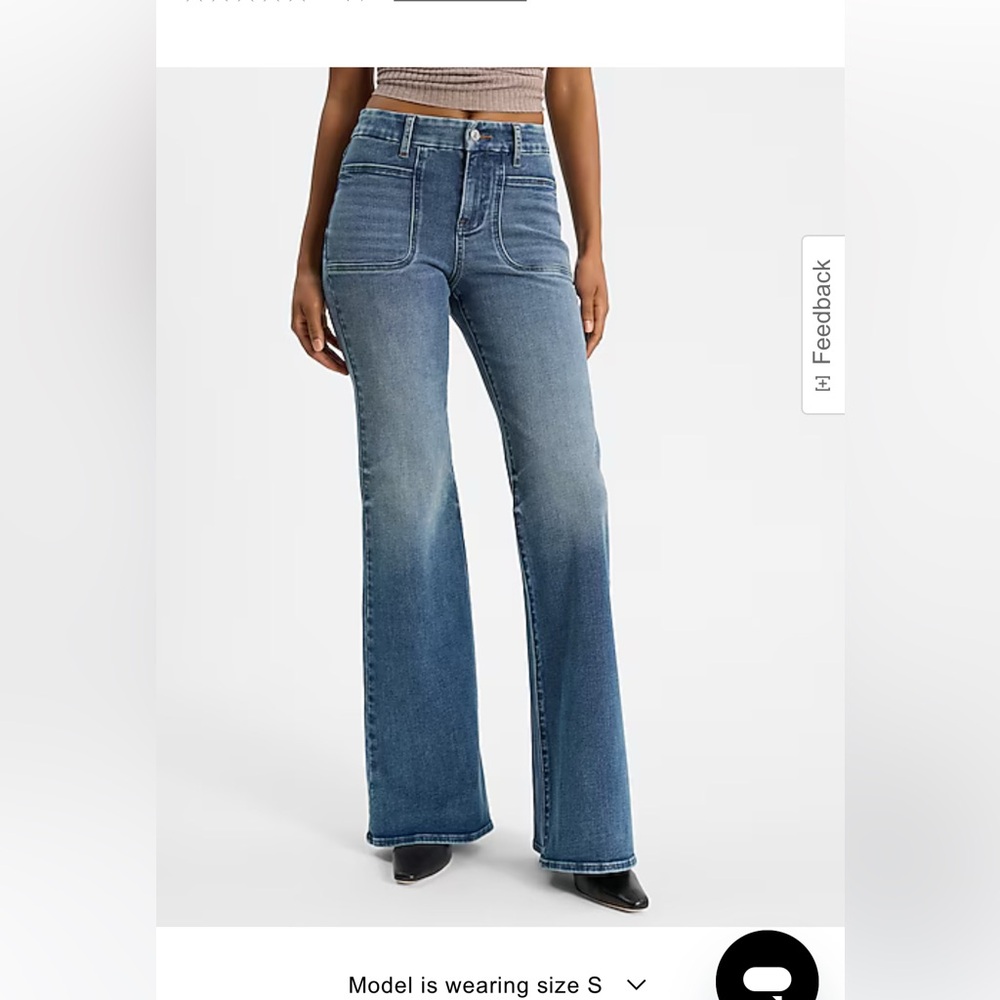 Express Mid Rise Medium Wash FlexX '70s Flare Jeans